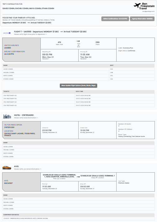 Merged trip — flights + hotel + car